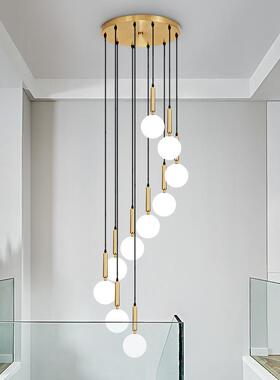 楼梯吊灯轻奢lo旋t式楼39631楼梯间中空转水晶复灯现代超f长新款