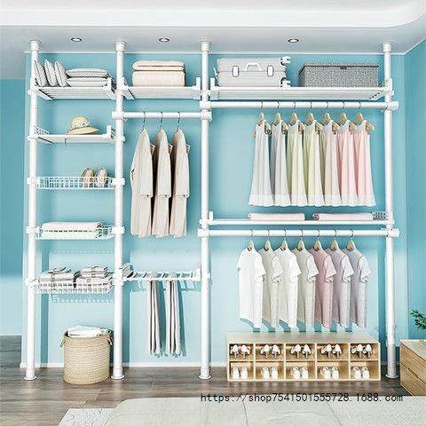天立地衣架杆加顶粗落地卧家用免室出UPD租房全钢架打孔全轨简易
