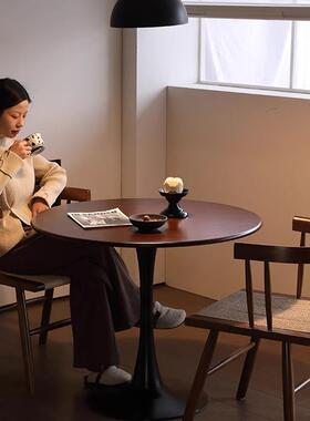 中实桌木椅子家用古SNX绳编餐椅新中式茶椅书桌闲复休古原木餐凳