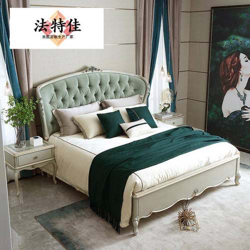 新古奢典欧式法式木华34657绒布艺实双床1.8人米卧室简欧式软包公