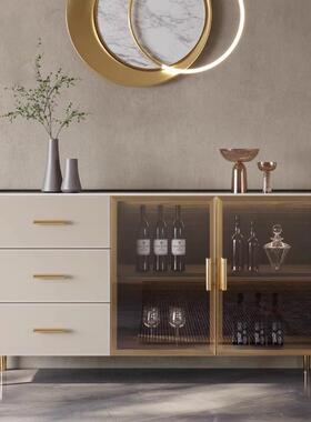 用轻奢厅马鞍皮餐边岩柜现代简约家客厅GVS靠墙入户玄关柜餐板储