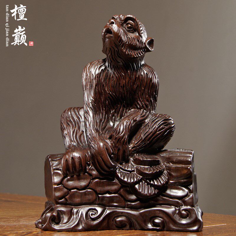 黑檀木雕猴子摆件实木质十二生肖猴红木摆件装饰客厅装饰工艺礼品