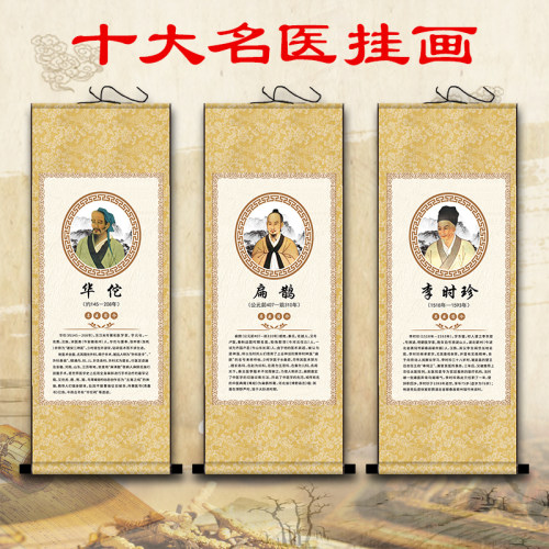 古代十大名医画像扁鹊华佗李时珍孙思邈张仲景卷轴挂画中医诊所画