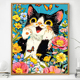 可爱卡通花卉小猫数字油画diy填充画画填色油彩手工涂色手绘丙烯