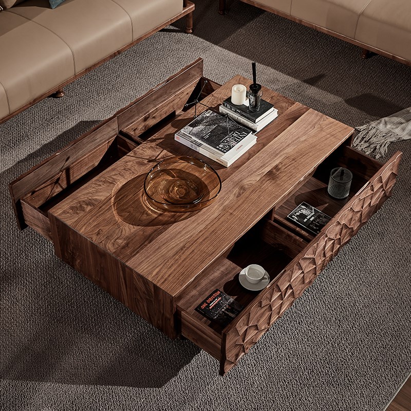北美黑胡桃木实木茶几电视柜意式简约客厅高级感原木茶几茶桌