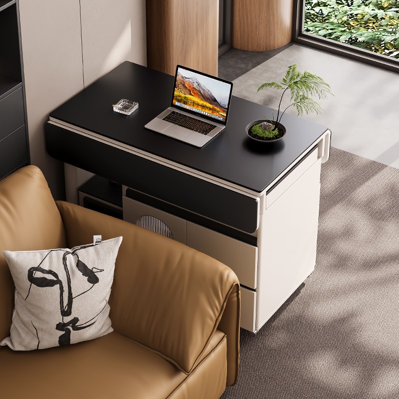 家用小户型桌椅岩板茶餐桌一体岛台阳台伸缩折叠旋转移动茶台