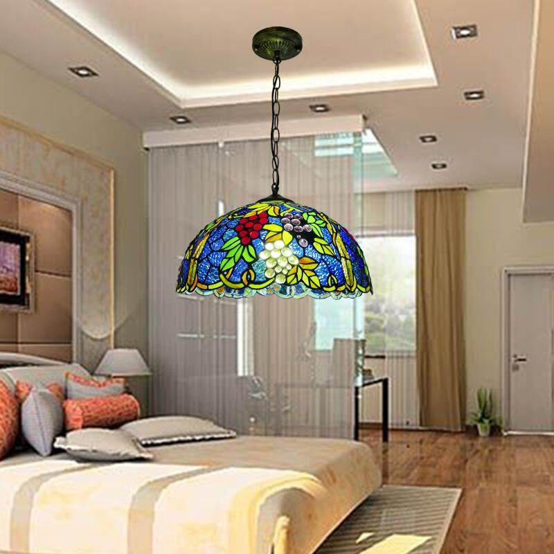 华豪欧式地中海复古吊灯彩色玻璃酒吧餐厅吊灯创意客厅小卧室灯具