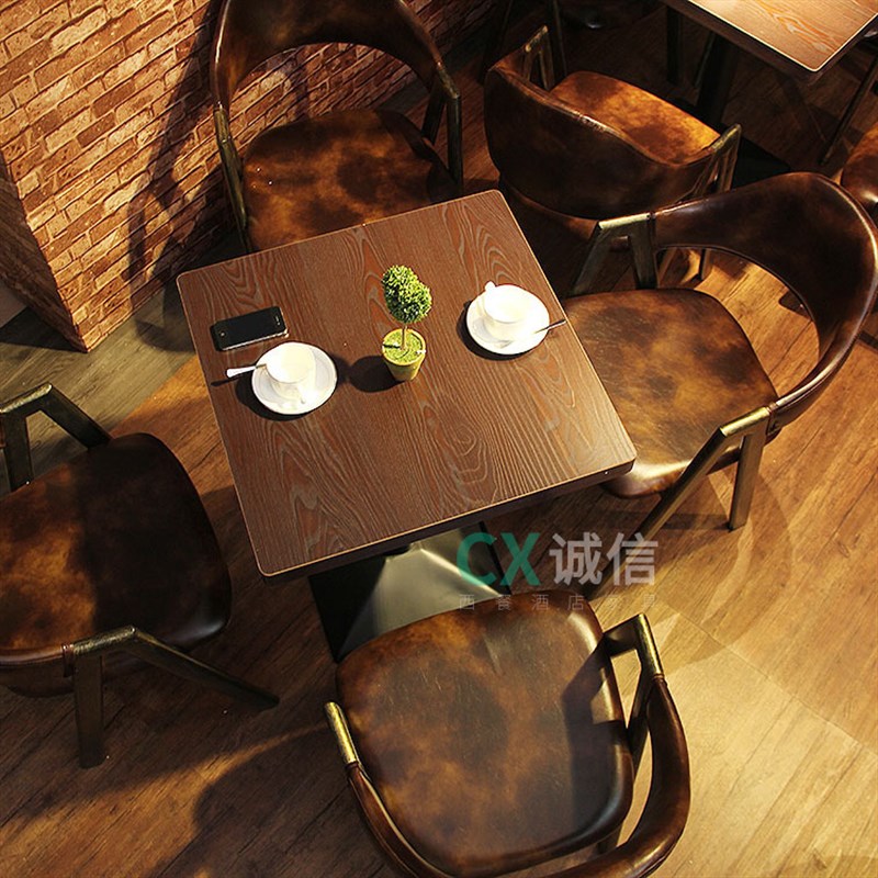 主题西餐厅桌椅音乐餐吧酒吧沙发桌椅组合复古做旧休闲咖啡厅餐桌