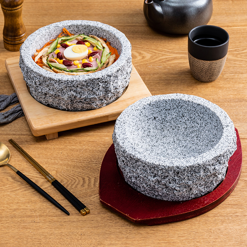 粗犷新款拌饭石锅 料理餐具 纯自然石碗 加厚泡泡鸡商用石锅