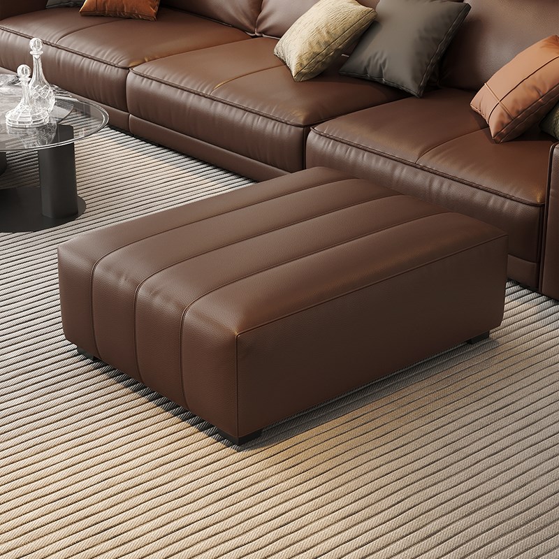 客厅劳伦斯长条沙发搁脚凳矮凳黑色单人方形钢琴键沙发贵妃脚踏凳