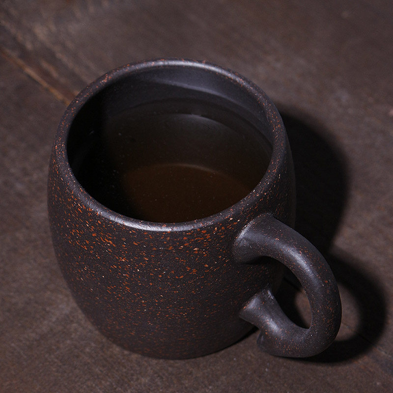 宜兴紫砂杯原矿黑金砂口杯纯手工功夫茶杯小杯把杯茶具带把主人杯