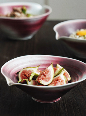 不规则碗7寸大号流嘴浅碗手工陶土家用吃饭碗餐厅面碗水果沙拉碗