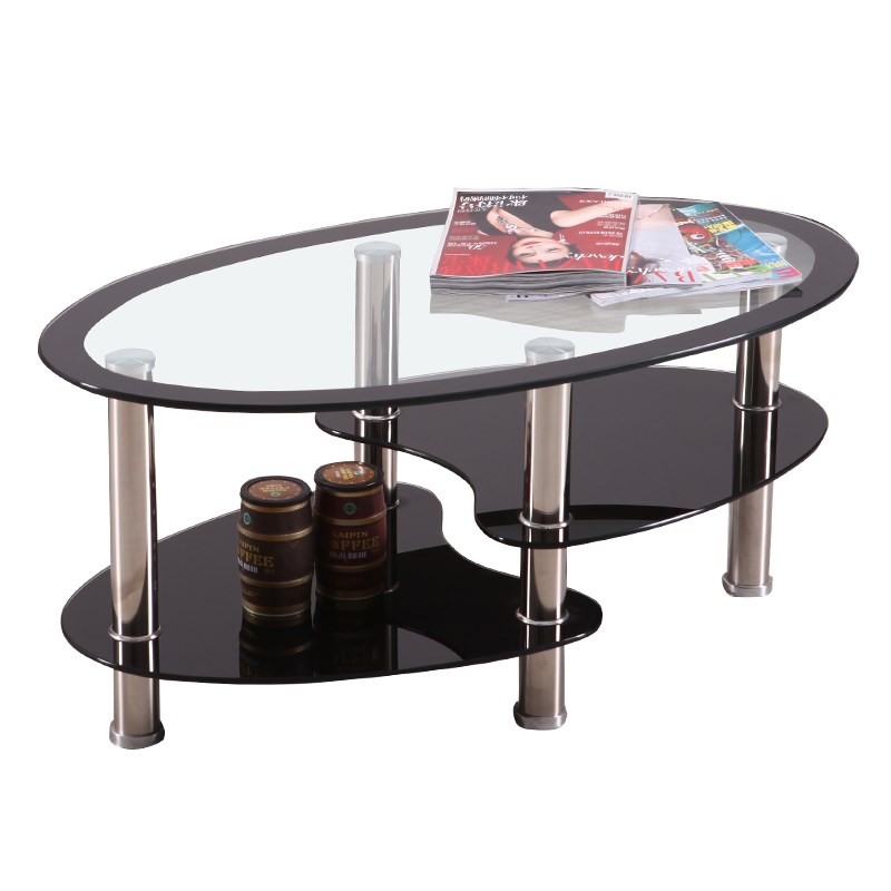 创意椭圆形茶几小户型钢化玻璃白色黑色客厅茶几沙发简约现代茶桌