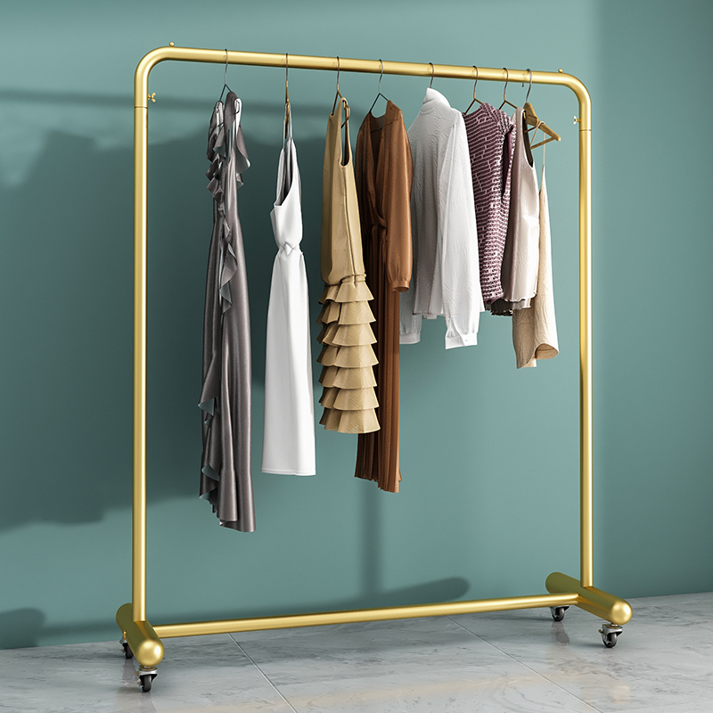 家用简易加粗单杆式晾衣架落地室内晒衣阳台卧室挂衣架衣帽架带轮