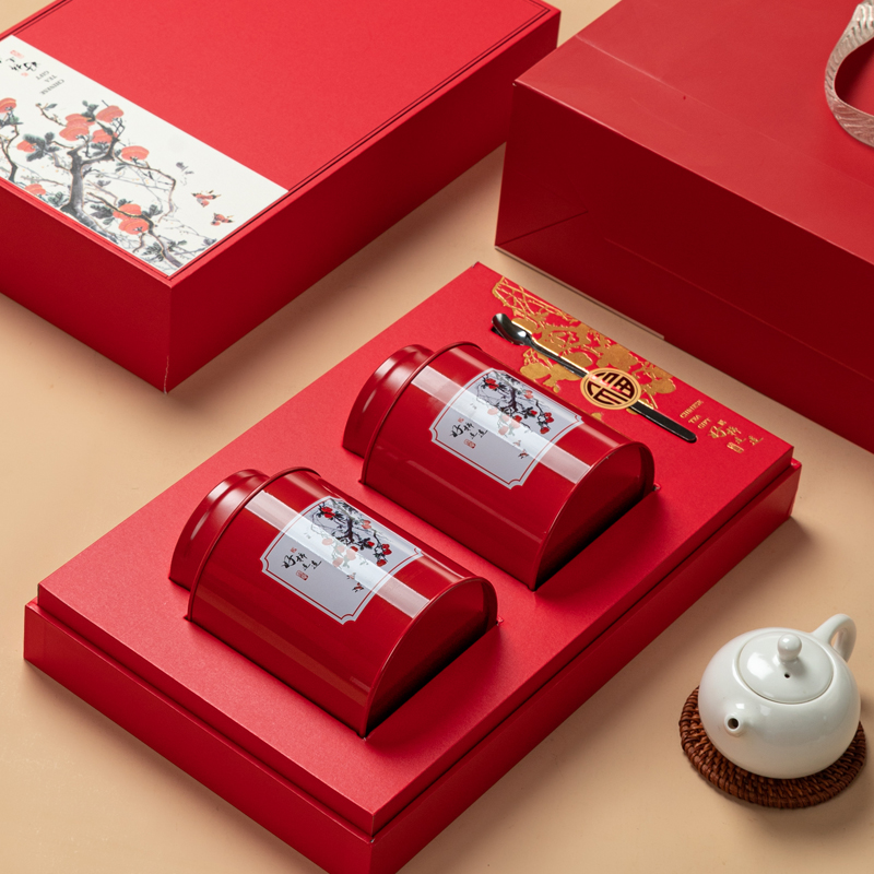 茶叶包装盒新款红色空盒子通用银针红绿茶大红袍铁罐一斤装空礼盒