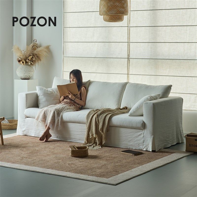 POZON朴琢/侘寂风布艺沙发可拆洗棉麻客厅小户型直排三人位沙发