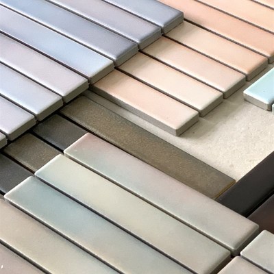 多彩渐变长条马赛克宽瓷砖法式复古做旧洗手台墙砖卫生间防滑地砖