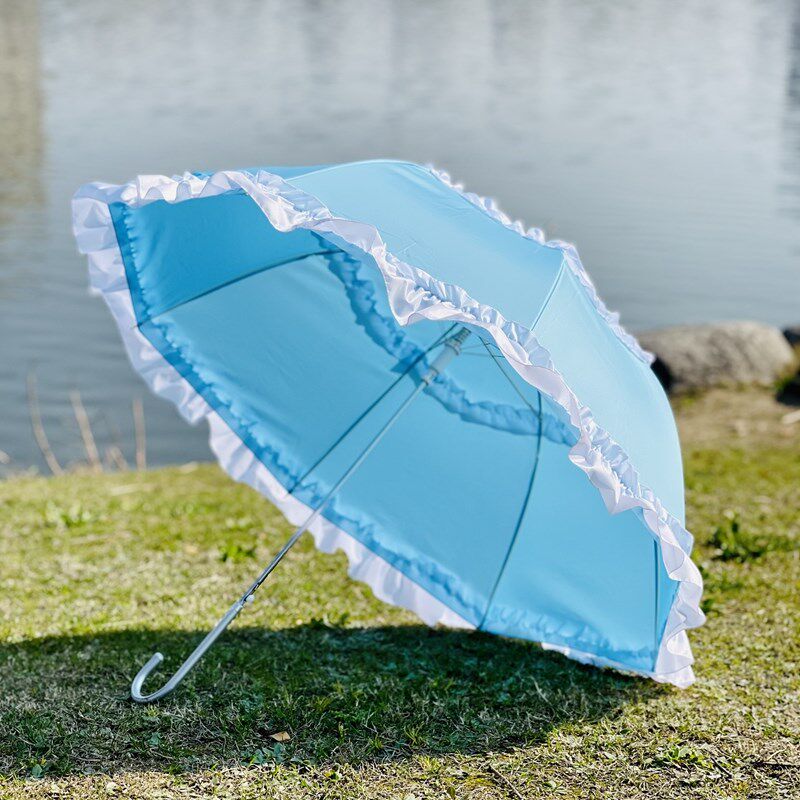 天蓝色洛丽塔少女双花边创意雨伞晴雨两用长柄太阳伞Lolita花嫁伞