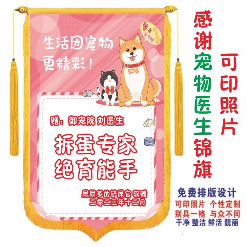 锦旗感谢宠物医生宠物医院宠物寄养店