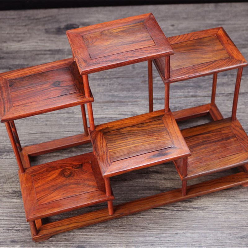 老红酸枝博古架小置物展架茶具架微凹黄檀多宝阁实木中式榫卯结构
