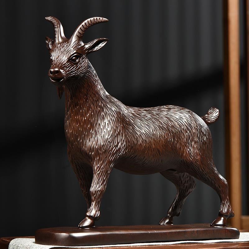 木雕摆件羊实木质雕刻动物生肖家居客厅装饰办公开业红木工艺礼品