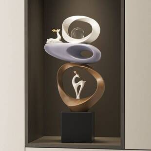 时来运转石头入户玄关装饰摆件客厅轻奢高档电视柜旁边落地招财鹿