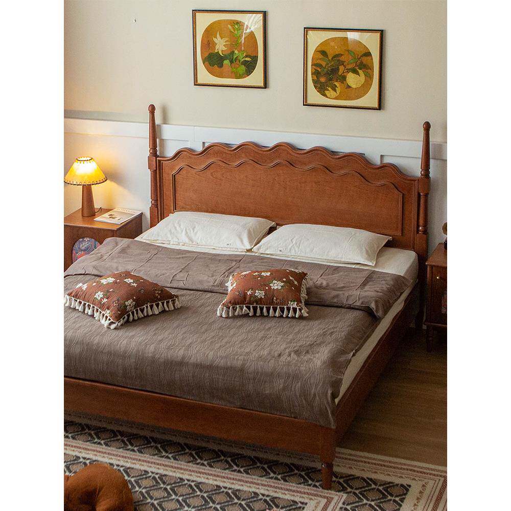 十三月舍约复古美式樱桃木实木床法式简主卧8AWH婚床具1.家米双人