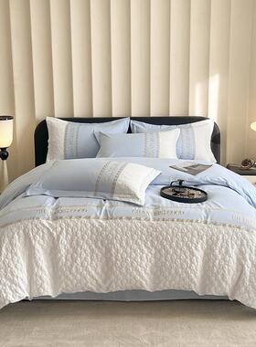 立2025新亲款肤棉拼接体浮碎雕花公主风绣花四件套OAY床单款床笠