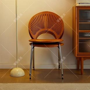 家中风餐椅古家用贝壳复古网红椅ARH轻奢居中风古实木靠背椅子