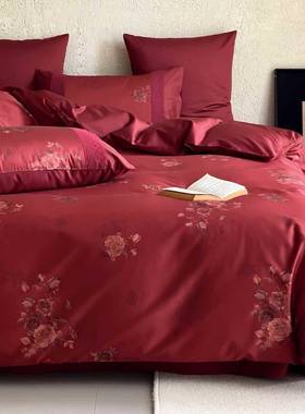 婚A庆类高端长绒棉四件婚套花卉数码印花OYH纯棉被套结陪嫁床品