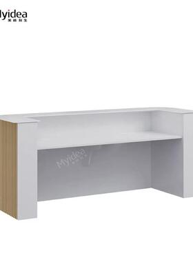 广东时尚原木格栅CFO前台办公接待质办山公白色纹岩台板感现代接