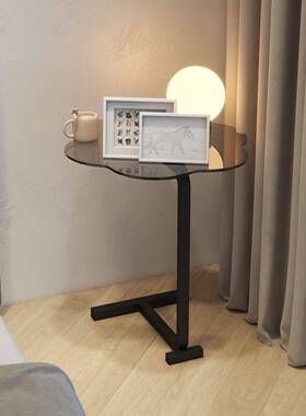 黑色复古花简约钢HD101225化玻璃置物朵架客厅沙发阳台几形圆茶床