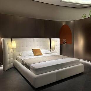 Angle天使床意式极简布艺床主卧宽屏高背1.8米奶油布艺双人软包床