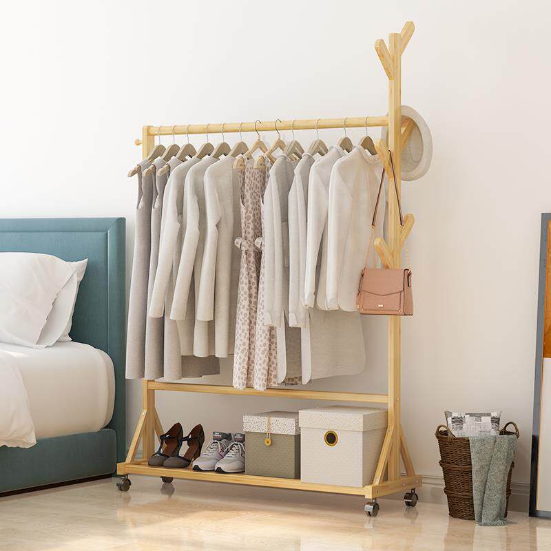 0J0地式楠竹收衣帽架卧室客厅晾挂落衣衣架子家用服折叠纳置GFM物