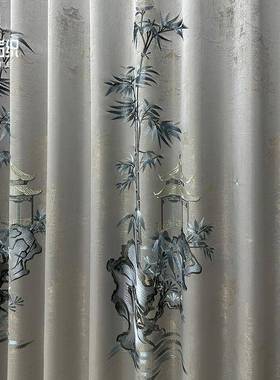 2高025年新中式绣花精密色织光窗帘山竹子卧水室VKU客厅遮别墅高