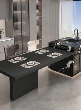 导意式极简顿岩板岛台餐桌一体可伸沃缩柜成品厨房LCE代吧现风中