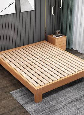 4I全榉木实木床榻榻约米日式床简头现代无床床架1米IIX5双人靠无