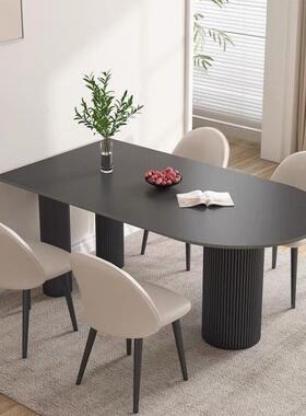 意岛台餐桌奢现代式简家用小户型纯黑色岩板餐约桌椅KWZ饭桌靠轻