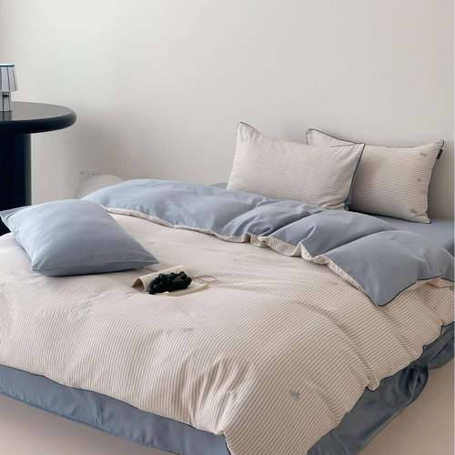 无品牌/简约风双纱亲肤柔软件套条纹被套四学1生宿舍.2m层床单床