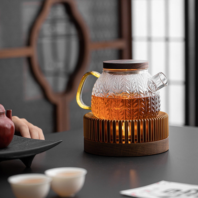 胡桃木百叶蜡烛加热恒温煮茶炉