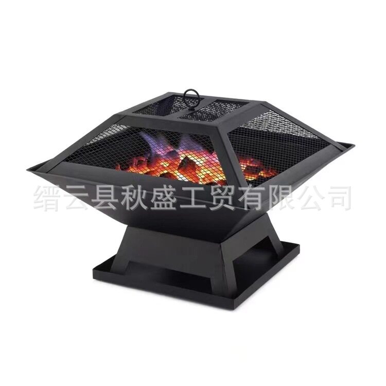 钢结构无烟带盖方形木炭烧烤炉