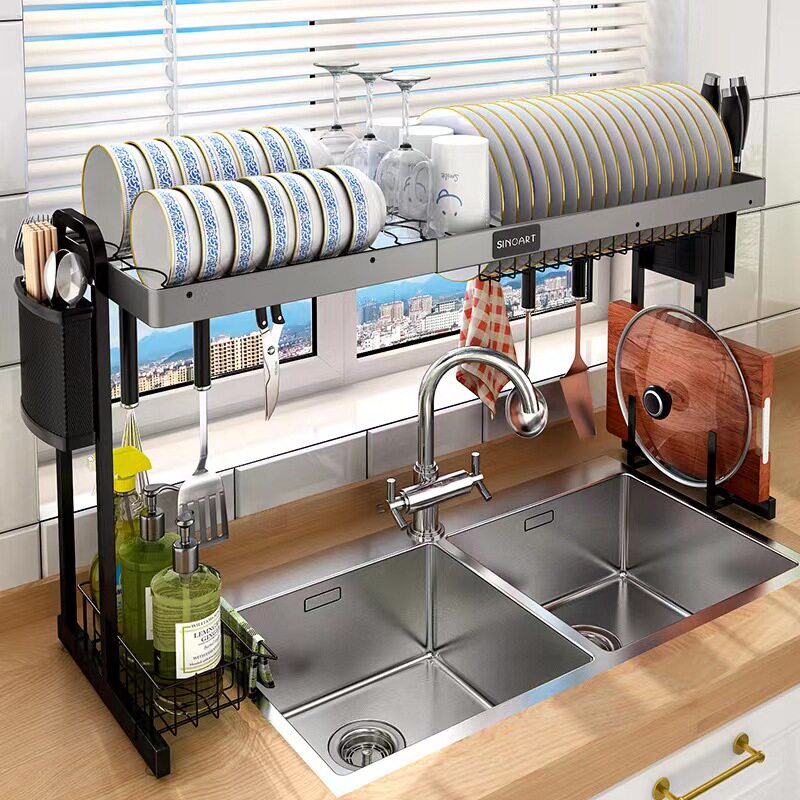 厨房铝合金伸缩碗碟架家用碗盘沥水架多功能收纳水槽架水池置物架
