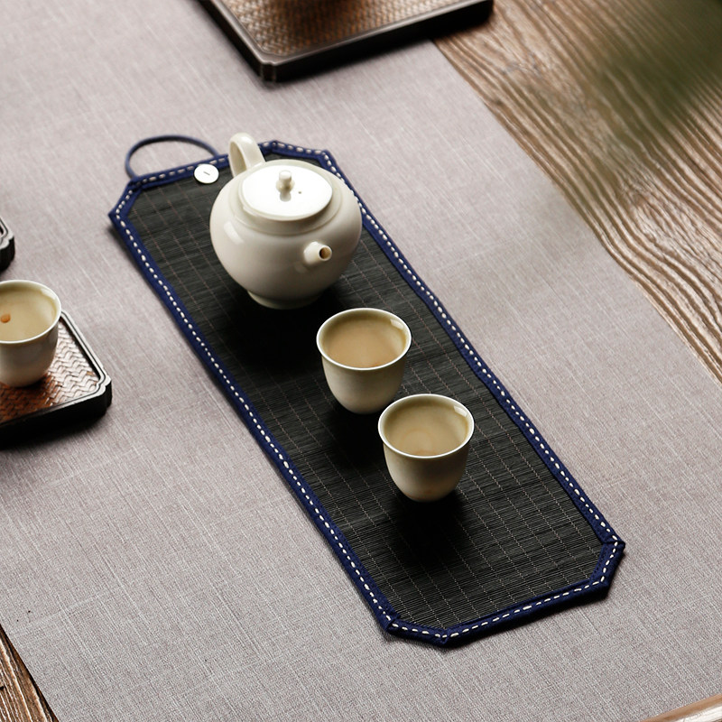 旅行便携式小茶席竹帘茶桌垫布茶巾帘子竹制棉麻中式茶具配件干泡