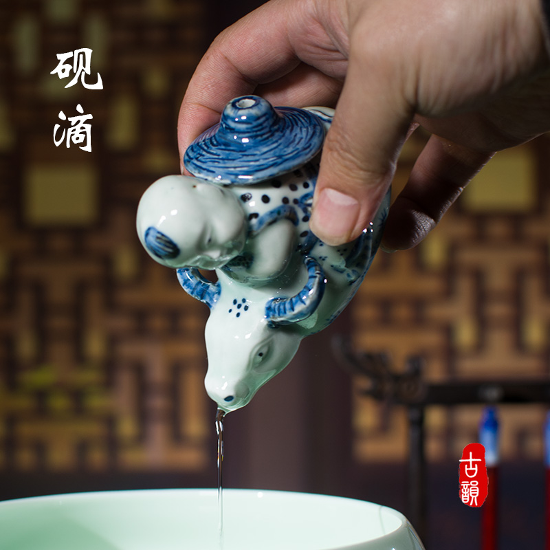 牛年吉祥物砚滴仿古陶瓷水滴书滴文房国画滴壶笔搁架青花手绘水盂