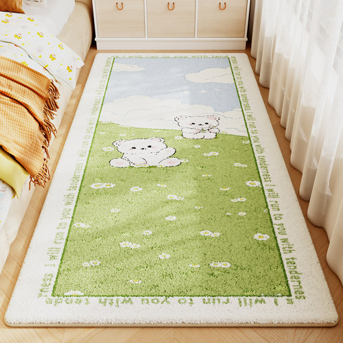 小清新床边毯卧室地毯冬天加厚可睡可坐卡通彩色儿童房间客厅地垫