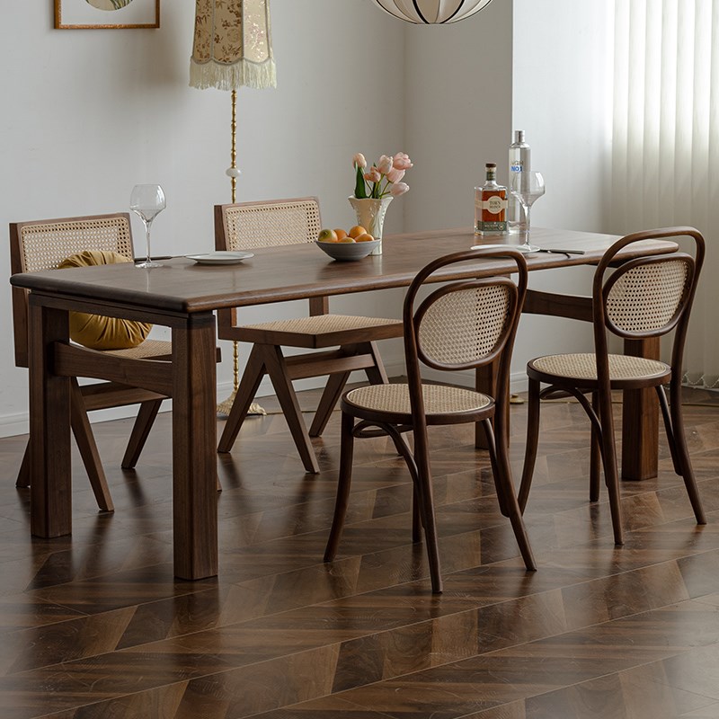 物应猛犸餐桌黑胡桃木全实木长桌子工作台长方形简约现代客厅家用