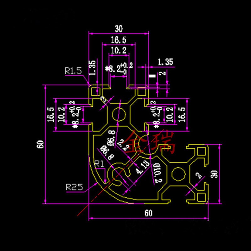 工业铝型材30R铝合金型材00 欧标弧形半圆形铝型材30铝型材