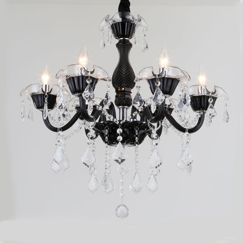 欧式客厅水晶吊灯黑色复古餐厅灯创意网咖漫咖啡厅酒吧led蜡烛灯