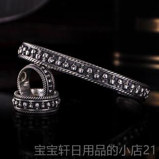 高档VULCAN伏尔甘骷手镯男纯银网红髅机车流行哈雷欧手美髅工骷银