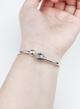 高档银990卡通蓝胖女子亲足手镯男款哆子啦A梦机器猫纯银镯子礼物